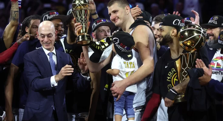 Denver Nuggets wins NBA Finals for the first title in the team's 47-year NBA history. They defeated the Miami Heat by a score of 94-89