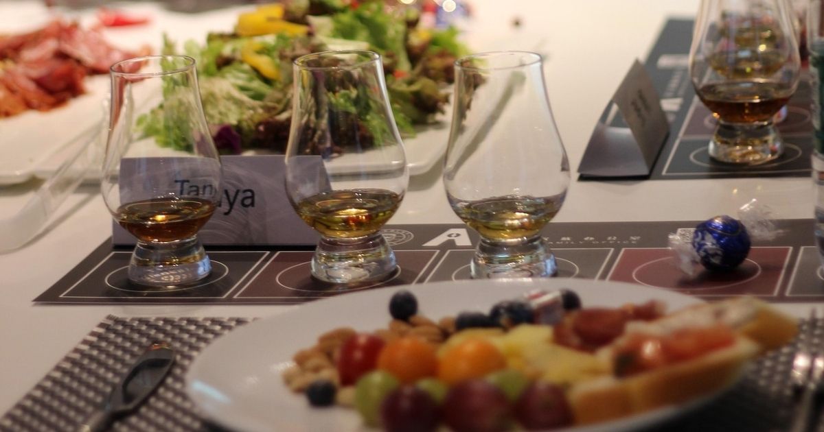 A table setup for wine tasting.
