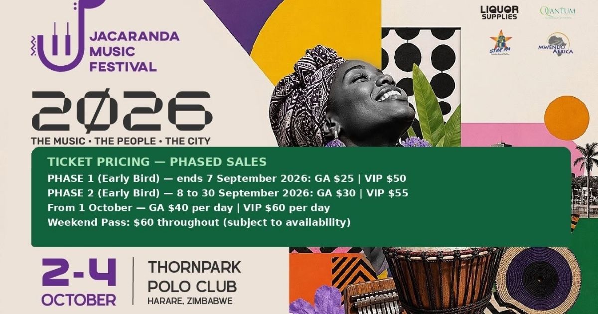 A graphic with Jacaranda Music Festival 2026 ticket prices 