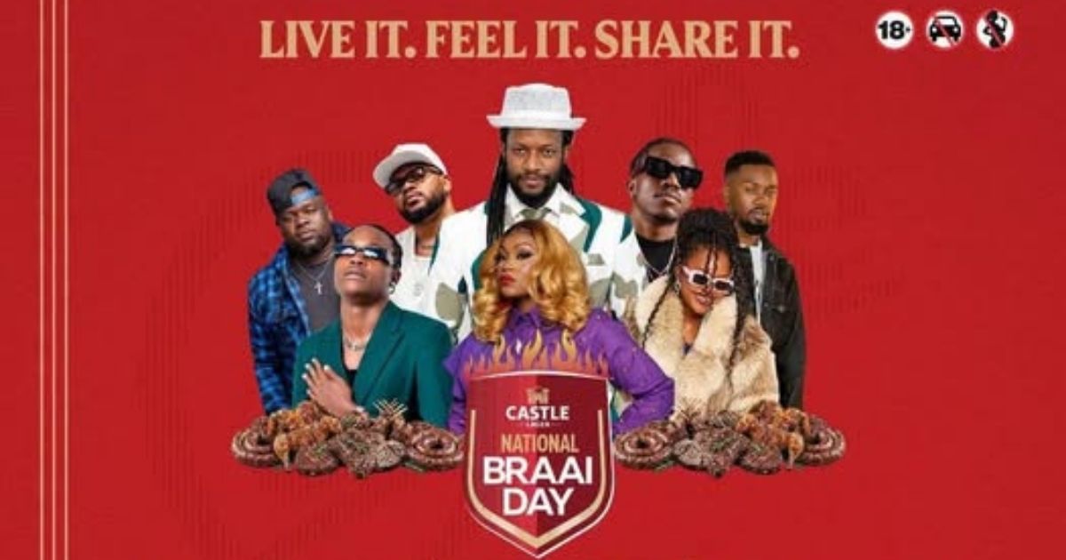A graphic with artists performing art the Castle Lager National Braai Day 2026